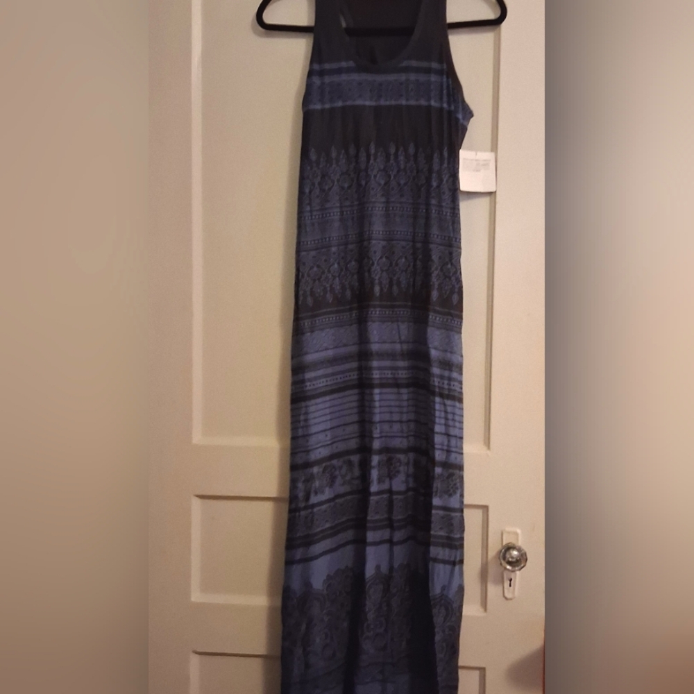 Athleta Blue Maxi Tank Dress With Built In Shelf Bra Size M